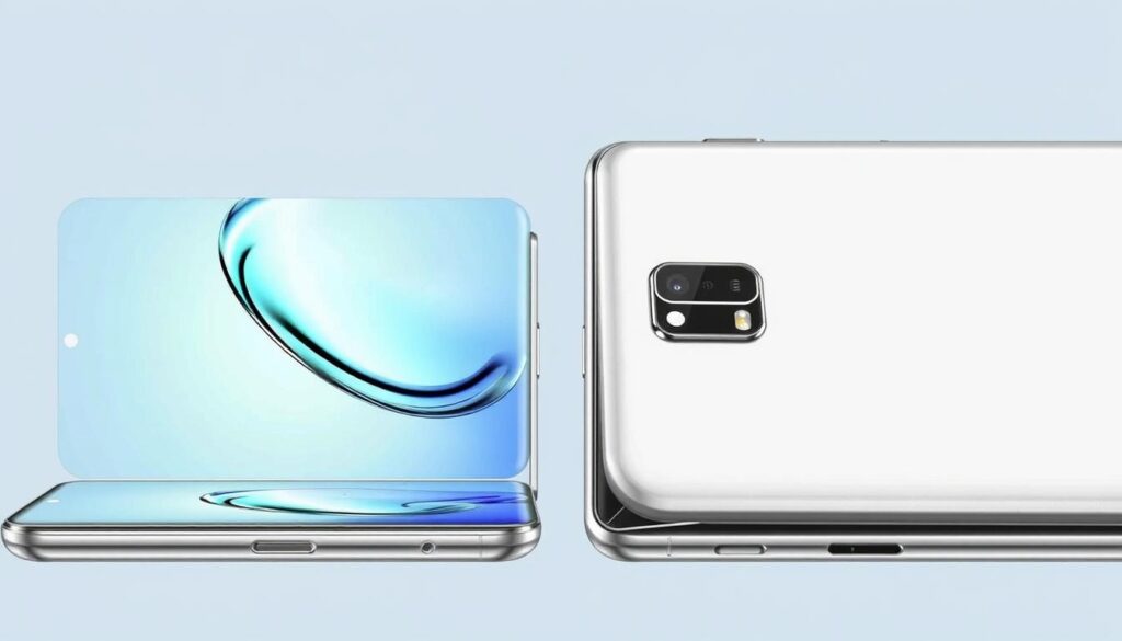 Generate an image of the Samsung Galaxy Z Flip6 in its folded and unfolded states, highlighting its camera system.