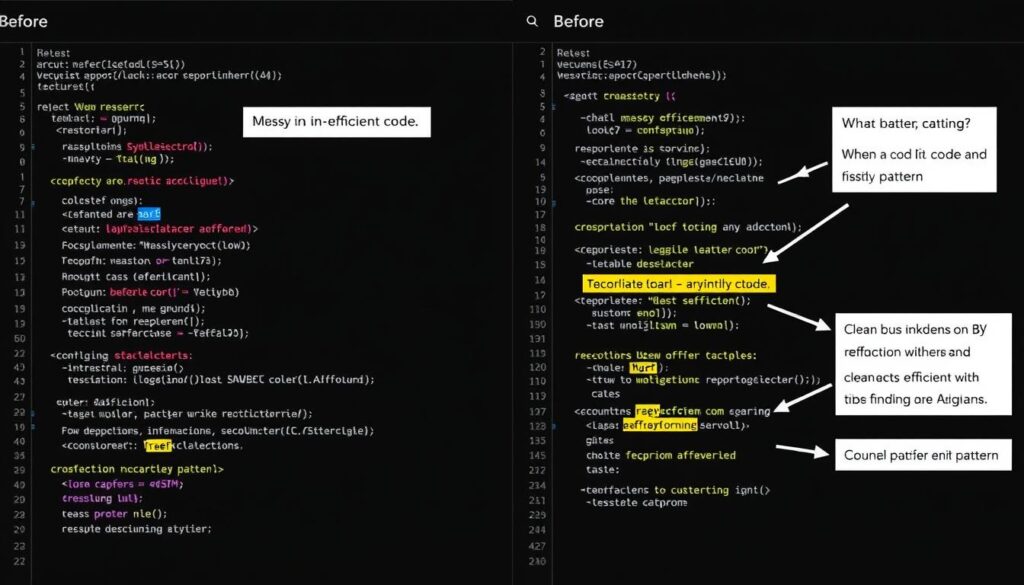 Before and after comparison of code refactoring with AI assistance Before and after comparison of code refactoring with AI assistance