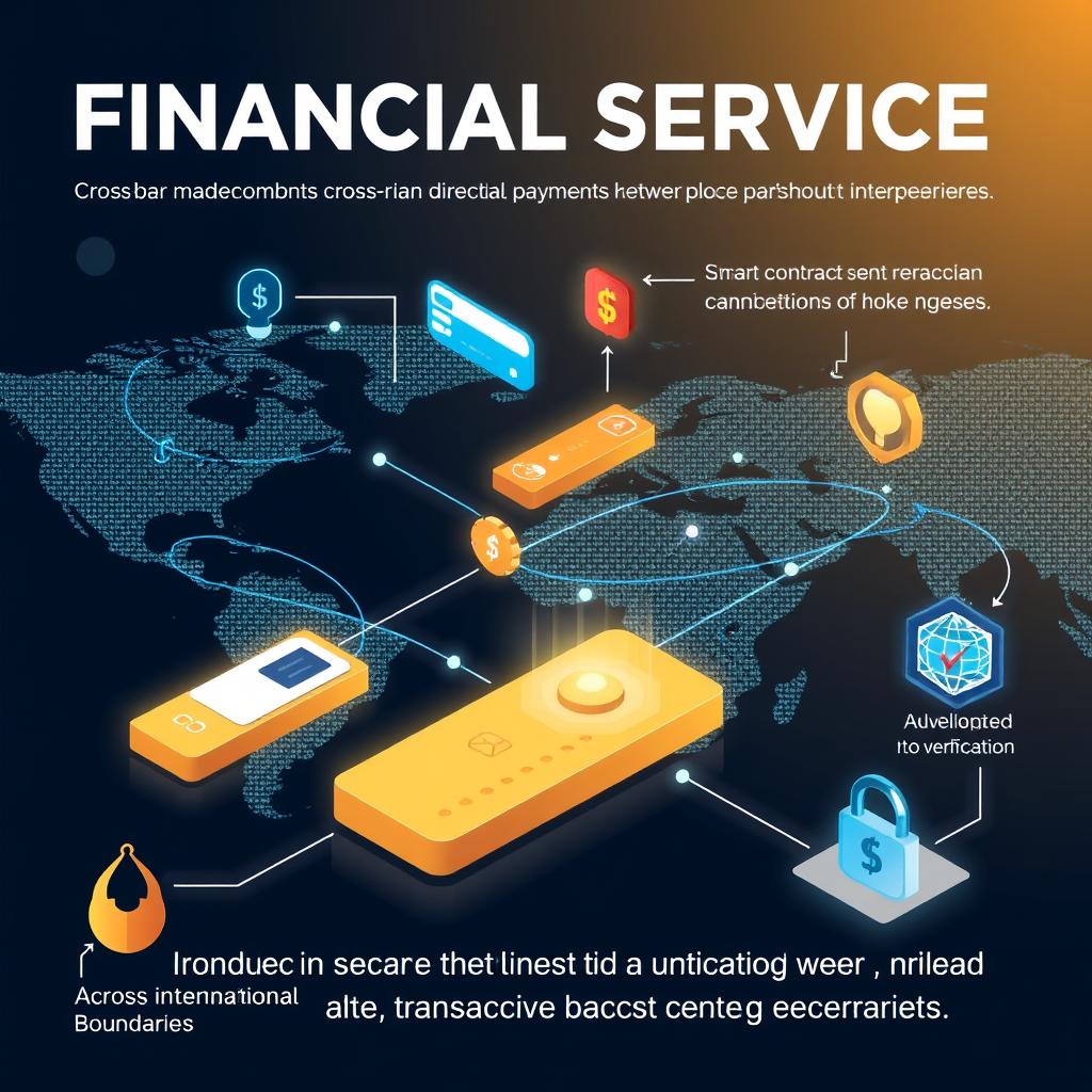Blockchain in financial services showing cross-border payment system Blockchain in financial services showing cross-border payment system
