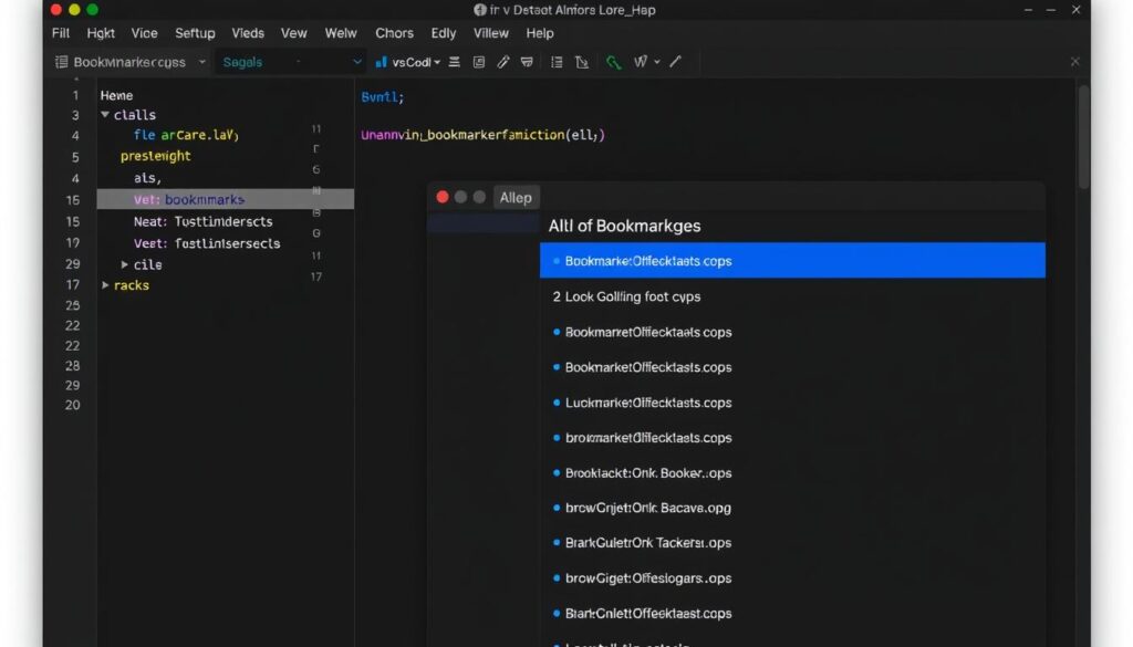 Bookmarks extension showing marked lines in VSCode Bookmarks extension showing marked lines in VSCode