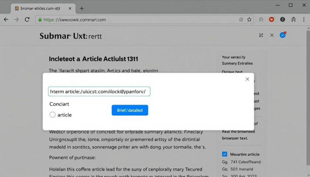 Browser extension interface for article summarization showing the popup UI Browser extension interface for article summarization showing the popup UI