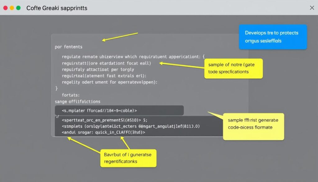 Code generation prompt template with annotations highlighting key elements for effective results Code generation prompt template with annotations highlighting key elements for effective results