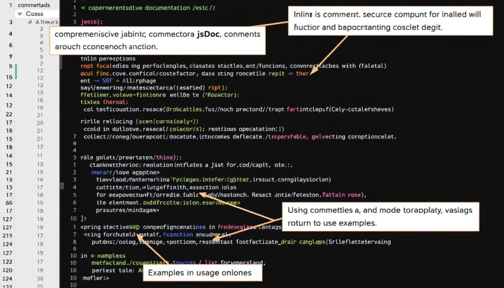 Code with AI-generated documentation showing JSDoc comments and usage examples Code with AI-generated documentation showing JSDoc comments and usage examples