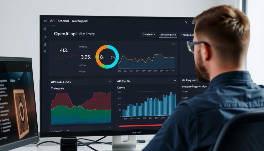 Developer troubleshooting OpenAI API rate limits with monitoring dashboard Developer troubleshooting OpenAI API rate limits with monitoring dashboard