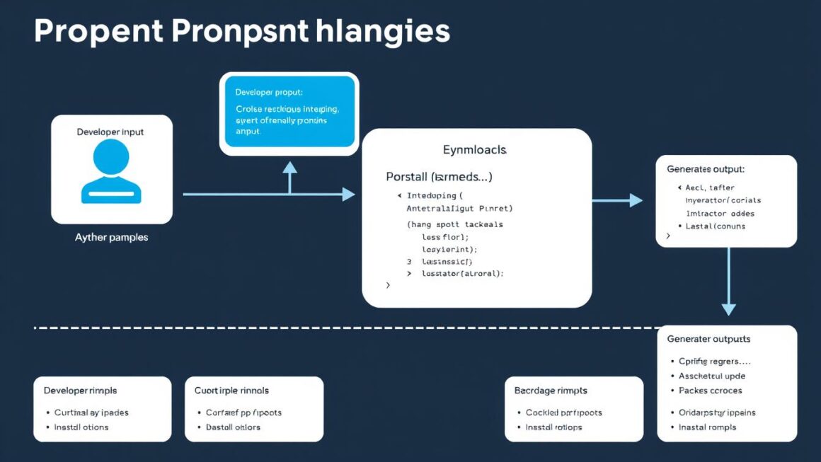 Diagram showing prompt engineering workflow for developers with input and output examples