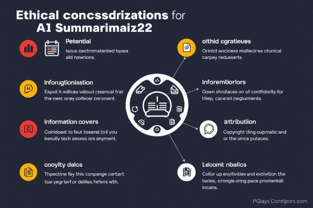 Ethical considerations diagram for AI summarization showing potential issues Ethical considerations diagram for AI summarization showing potential issues