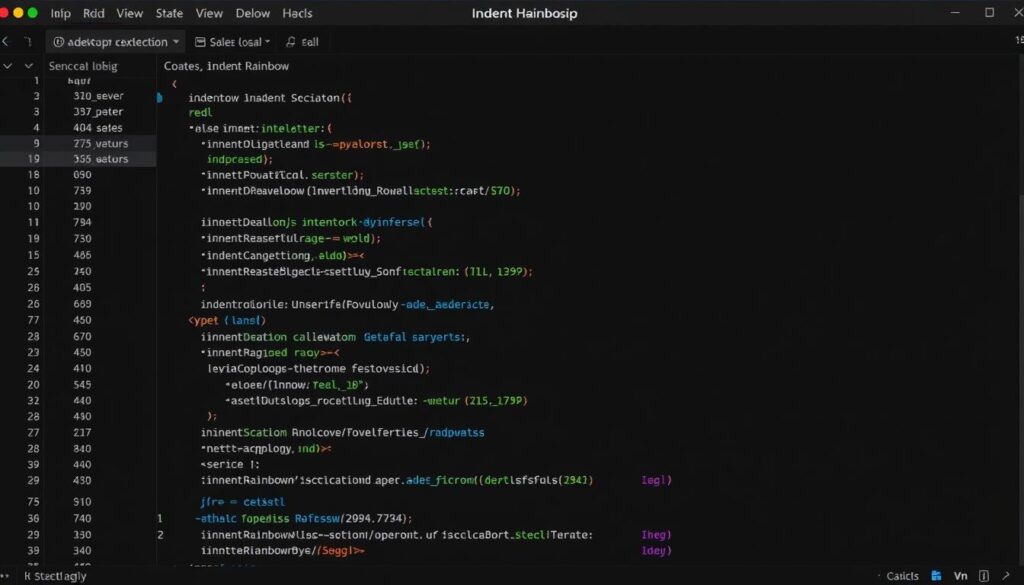 Indent Rainbow showing colorful indentation levels in code Indent Rainbow showing colorful indentation levels in code