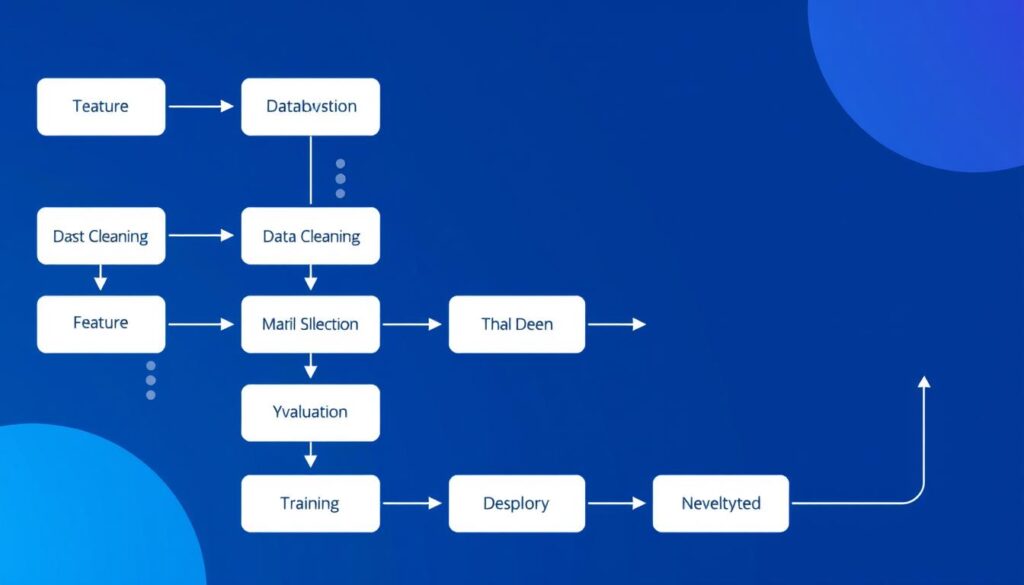 Machine learning pipeline workflow diagram showing data preparation through deployment Machine learning pipeline workflow diagram showing data preparation through deployment