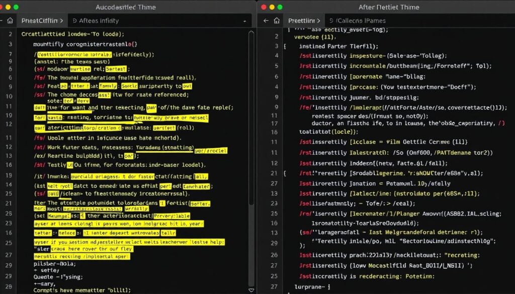 Prettier formatting code in VSCode before and after comparison Prettier formatting code in VSCode before and after comparison