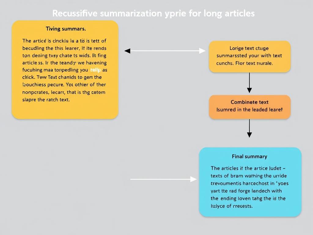 Recursive summarization process diagram showing how chunks are summarized and then combined Recursive summarization process diagram showing how chunks are summarized and then combined