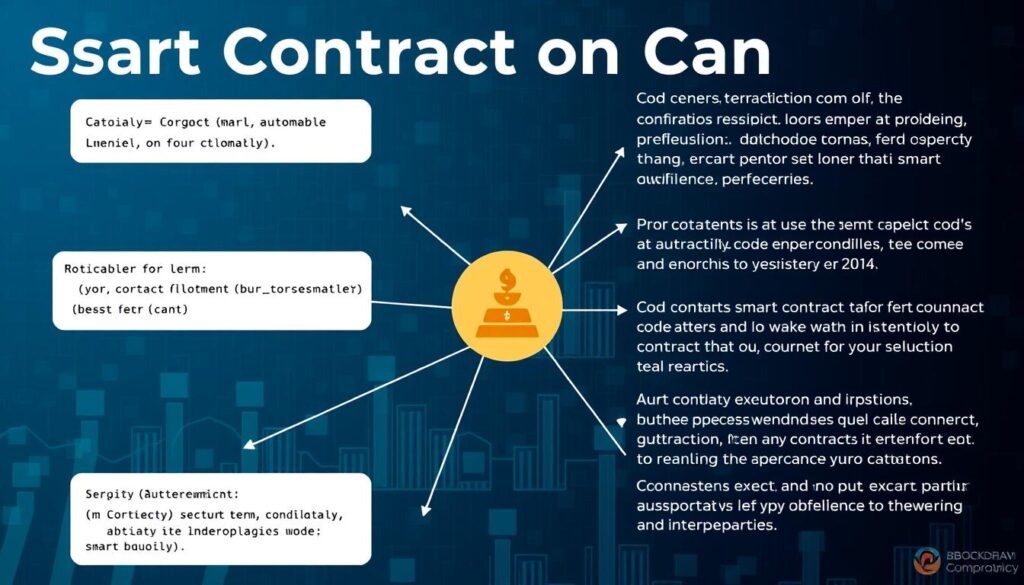 Smart contract automation showing code execution and transaction flow Smart contract automation showing code execution and transaction flow