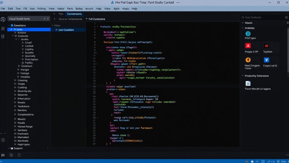 Visual Studio Code interface with productivity extensions highlighted
